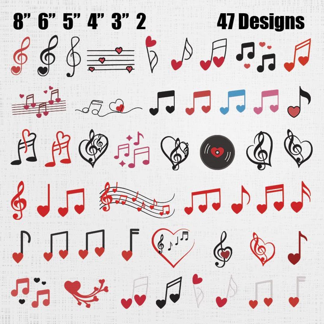 Love Music Notes Embroidery Set - Heart Music Notes Machine Embroidery ...