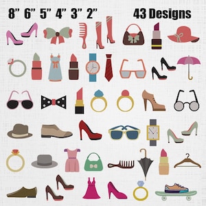 Borduurset Fashion Elements Collection - Cool girly mode-iconenpatroon - hoge hakken, machinevijl lippenstift - 43 ontwerpen 6 maten