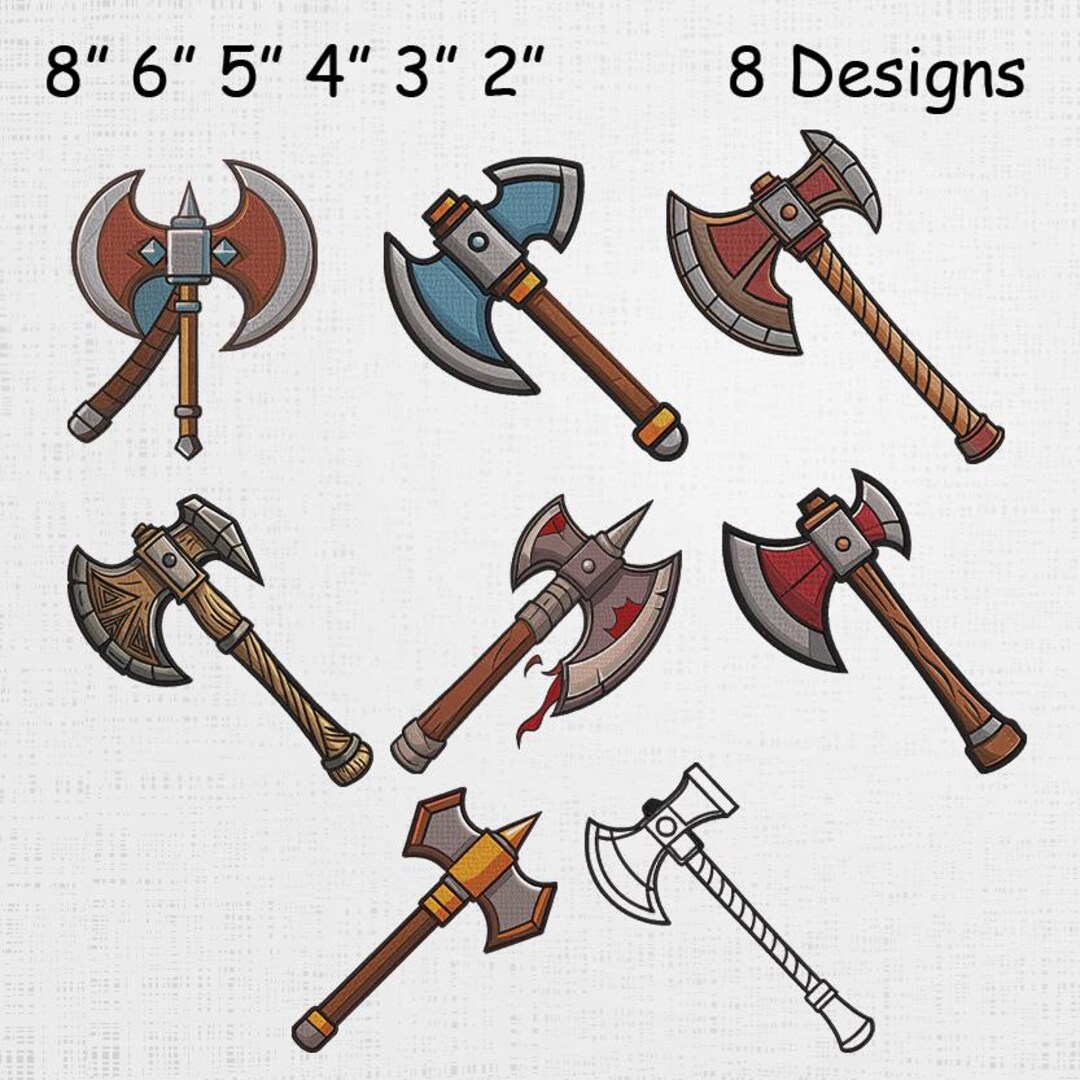 Axe Embroidery Set - Vintage Axe Machine File - War Axe Pattern - 8 ...