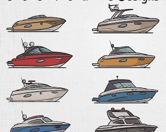Luxury Boats Embroidery Set - Boats Machine File - Speed Boat Pattern - 8 Designs 6 Sizes