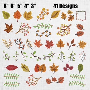 May include: An assortment of 41 leaf designs in various colors, including orange, yellow, and green. The image includes the text "8", "6", "5", "4", "3" and "41 Designs". The leaves are in different shapes and styles.