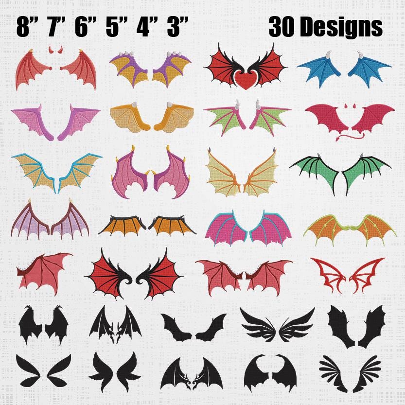 Dragon Wings Embroidery Set - Evil , Angel Wings Machine Embroidery ...