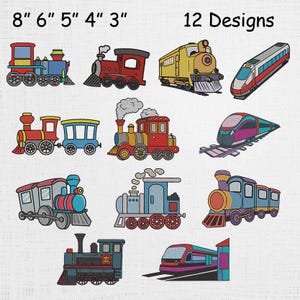 Train Embroidery Design Set - High Speed Train Machine Embroidery - Vintage Train Stitch Pattern - 12 Design 5 Sizes