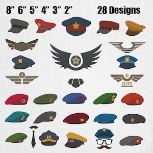 Stickmuster-Set für Militärmützen – Stickmuster für Armeemützen – Maschinenstickerei mit Luftwaffenlogo – PES-Datei für Polizeimützen – 28 Designs in 6 Größen