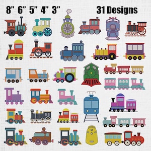 Train Embroidery Bundle   - Mini Toy Train Machine Embroidery - Train Engine Stitch Pattern - 31 Designs 5 Sizes