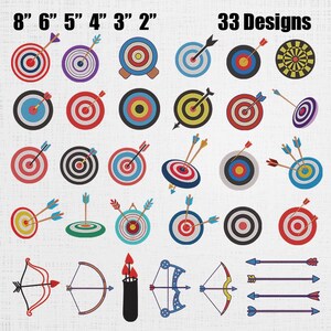 Archery Embroidery Set - Target With Arrow Machine File - Blue , Red Archery Stitch Pattern - 33 Designs 6 Sizes