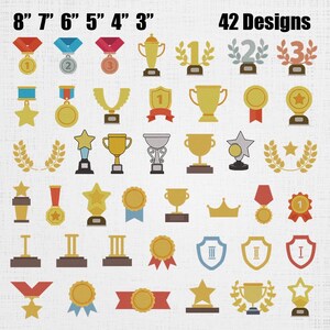 Wining Trophy Stickdatei Set - Sieger Medaillen, Schilde Stichmuster - Champion Icons Maschinenstickerei - - 42 Designs, 6 Größen