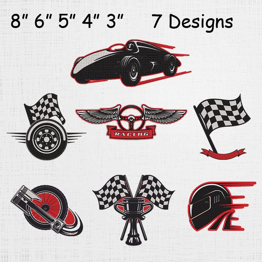 Tools Racing Motor Pattern Moto Racing Embroidery Set - Car Racing Machine File - Racing Flag ...