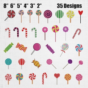 Lollypop Embroidery Design Bundle - Sweet Candy Machine Embroidery - Multicolored Lollypop Stitch Pattern - 35 Designs 6 Sizes