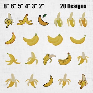 Paquete de bordado de plátanos - Archivo de bordado a máquina de plátano pelado - Patrón de puntada de racimo de plátanos - Bordado de frutas - 20 diseños, 6 tamaños