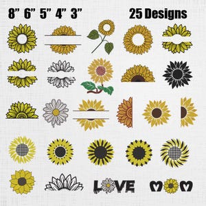 Split Sunflower Embroidery Set - Sunflower Split Monogram Pattern -  Sunflower Machine Embroidery - 25 Designs 5 Sizes