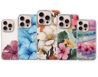Hibiscus Phone Case Hawaiian Flower Cover for iPhone 17 Pro Max, 16, 15, 14, 13 & Samsung S25 Ultra, S24 FE, A56, A16, Pixel 10 XL, 9a, 8, 7