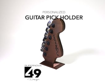 Personalized Guitar Pick Holder, Strat Headstock Style