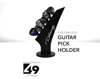 Personalized Guitar Pick Holder, 3D Printed Super Strat Headstock