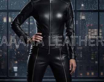 Women's Black Real Leather Catsuit | Stealth-Inspired Bodysuit for Cosplay & Fashion