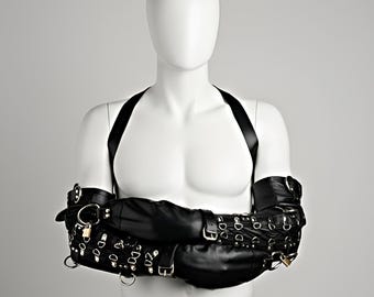 Black Leather Arm Harness Strap Buckle Adjustable Body Accessory Fashion Outfit - Cosplay Gear