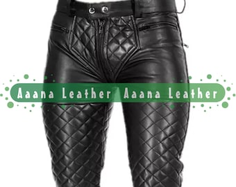 Men’s Black Quilted Leather Shorts – Biker Style Genuine Leather Shorts