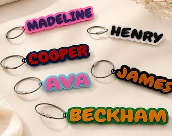 Personalized Custom Name Tag Keychain for Kids, Daycare Bag Tag, Diaper Bag Label, Lunch Box Tag, Backpack Charm, Custom Kids Luggage Tag