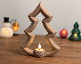 3D Printed Christmas Tree LED Tea Light Holder – Modern Holiday Decor