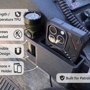 Police Car Phone Flashlight Holder – Magnetic TPU Console Mount Streamlight OLight Flashlight Holder Mount - Patrol Vehicle