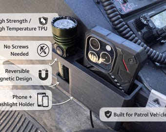 Police Car Phone Flashlight Holder – Magnetic TPU Console Mount Streamlight OLight Flashlight Holder Mount - Patrol Vehicle