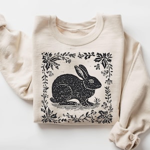 Cottagecore Rabbit Shirt, Wild Hare t-shirt, Folk Art Forest Animal TShirt, Woodland Aesthetic Top, Comfort Colors Tee, Boho Tee