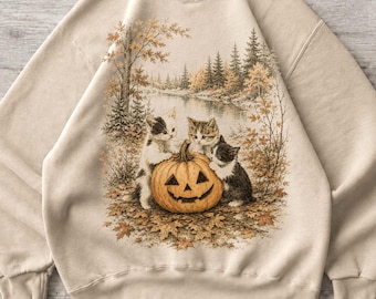 Vintage 90s Cat Halloween Sweatshirt, Retro Halloween Shirt, Spooky Season Tee, Pumpkin Shirt, Cat Lover Shirt, Black Cat, Spooky Season