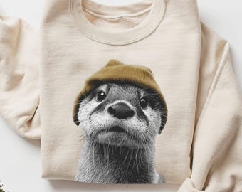 Sudadera retro con gorro de nutria, regalo para amantes de los acuarios, camiseta para amantes de las nutrias