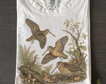 Vintage American Woodcock Graphic T Shirt, Retro Comfort Colors , Timberdoodle Wildlife Unisex Tee, Meep Bird Gift