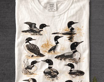 Loons vintage tattoo-stijl unisex t-shirt, cadeaus Loon vogelliefhebber, vintage shirt jaren 90 vogels kijken, shirt retro vogel