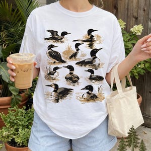 Loon Shirt, Common Loon Bird Lover Gift, Vintage Birdwatching Comfort Colors Tee, Lake Life Wildlife Shirt White