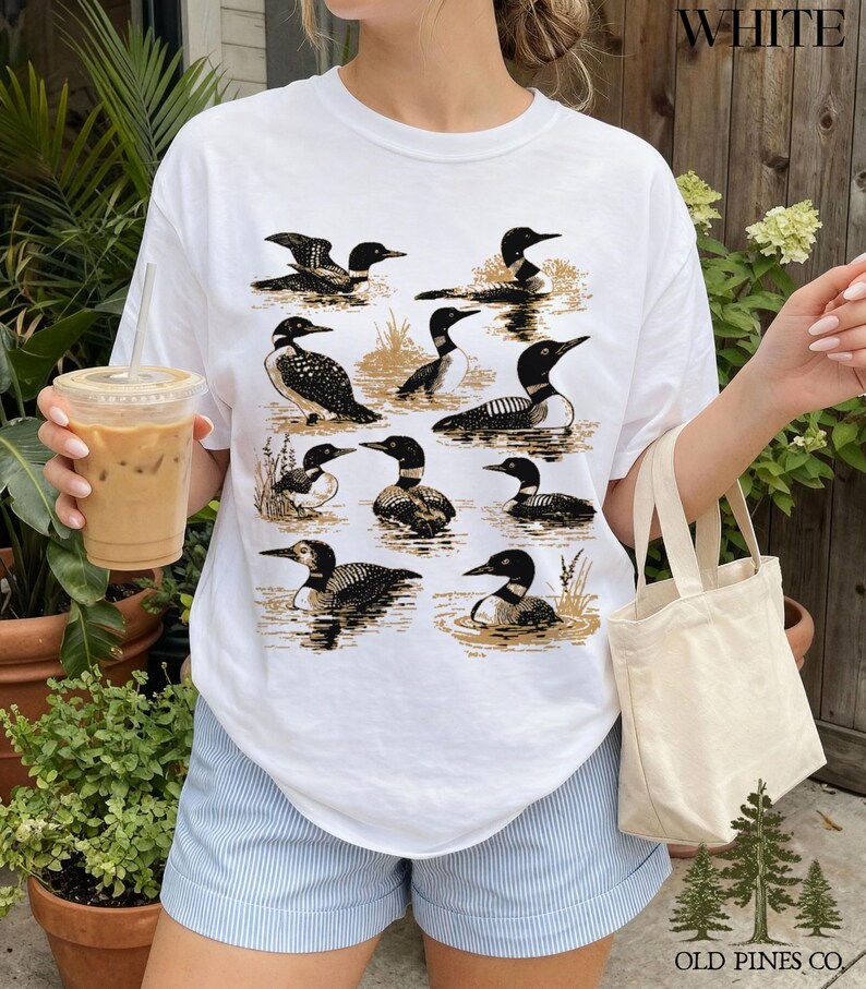 Loon Shirt, Common Loon Bird Lover Gift, Vintage Birdwatching Comfort Colors Tee, Lake Life Wildlife Shirt White
