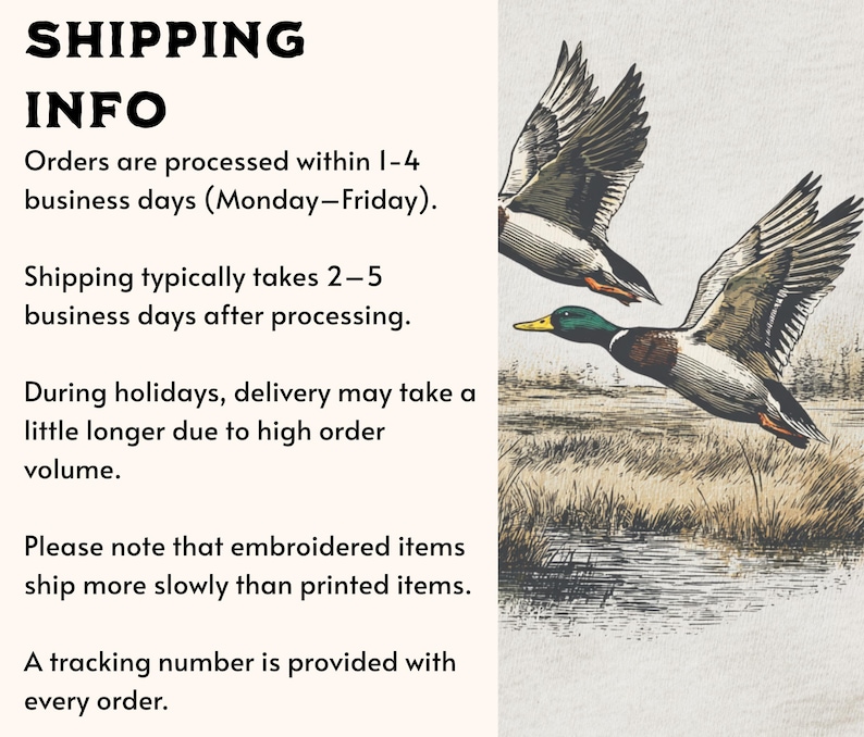 May include: A graphic illustration of two mallard ducks in flight over a marshy landscape. The ducks feature detailed plumage in shades of brown, white, and green, with wings spread wide against a light-colored background. The scene captures the birds mid-flight above a grassy wetland area with water visible in the foreground.