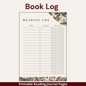Dark Reading Log Printable | Gothic Reading Journal Pages | Horror and Dark Academia Reader Gift