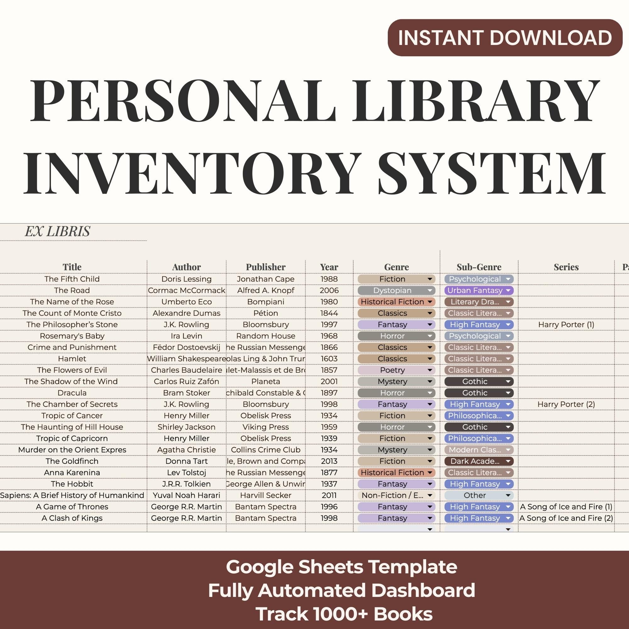 Book Tracker Spreadsheet | Library Inventory Google Sheets | Home ...