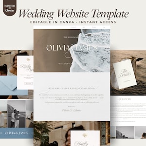 Sjabloon strandbruiloft website, bruiloft website canva, RSVP & countdown, bestemming uitnodigen, minimalistisch ontwerp, digitale download