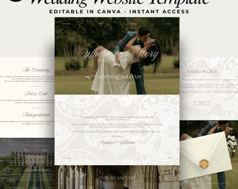 Ivory Black Wedding Website Canva Template, RSVP, Custom Countdown, Editable Design, Old Money Aesthetic, Instant Download