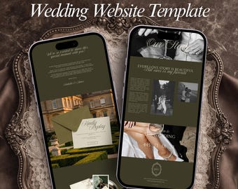 Olive Green Wedding Website Template Canva, Old Money Wedding Invitation with RSVP & Countdown, Editable Canva Design, Instant Download