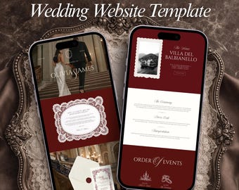 Burgundy Old Money Wedding Website Template with RSVP & Countdown, Editable Canva Design, Elegant Timeless Aesthetic, Instant Download