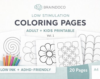 Low Stimulation Coloring Pages for Adults & Kids | ADHD Friendly Printable | Simple Relaxing Patterns | A4 + US Letter