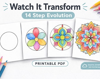 Satisfying Shape Evolution Coloring Pages | 14 Step Progressive Design | Low Stimulation ADHD Friendly Printable A4 + US Letter