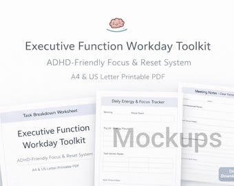 Executive Function Printable Toolkit | ADHD Workday Planner | Neurodivergent Focus & Reset System | A4 + US Letter PDF