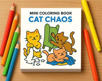 Cat Chaos Mini Coloring Book: 50 Pages, Travel Size