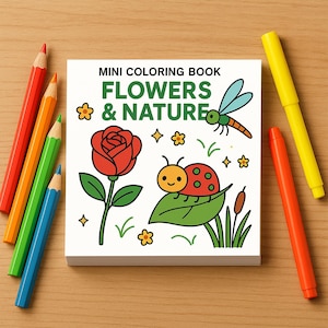 Flowers & Nature Mini Coloring Book: 50 Pages, travel Size