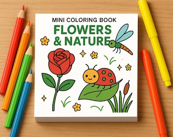 Flowers & Nature Mini Coloring Book: 50 Pages, travel Size