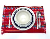 Red Mexican Placemats, Set of Four, Aztec Fabric Napkins, Table Decor, Party Fiesta Tableware, Table setting, Linens, Outdoor Bridal Shower