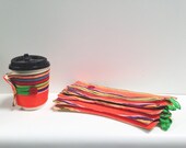 Coffe Sleeve Set of 5 - Orange Cup Cozy - Mexican Drink Wrap - Eco friendly Housewares Teacher Gift