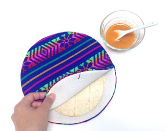 Blue Tortilla Keeper, Tortillero, Tortilla Warmer, Mexican Kitchen, Ethnic Housewares, Aztec Wedding Fiesta Taco Party Decor