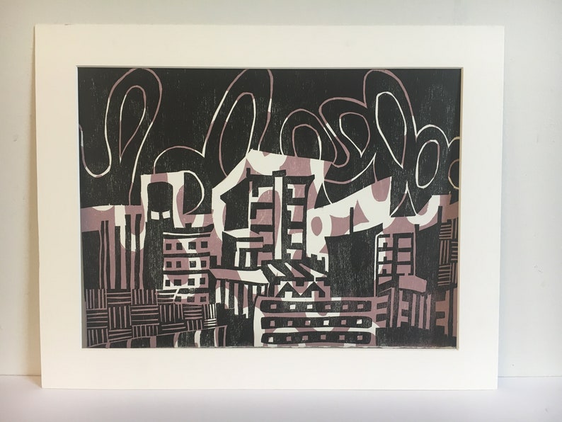 Download Bold Graffiti Cityscape 9 x 12 woodblock print | Etsy