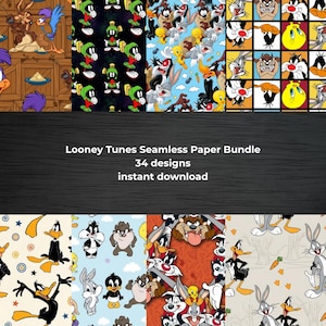 Looney Tunes Seamless Pattern Bundle – 30 High-Res Designs (PNG, JPG, PDF)
